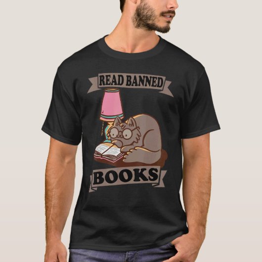 Read Banned Books Cat Book Reading  Literature T-shirt (Voorkant)
