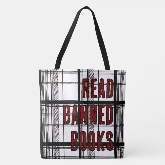 Read Banned Books Hand Drawn Plaid Tote Bag (Voorkant)