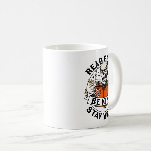 Read Books Be Kind Stay Weird Skeleton Reading Hal Koffiemok (Voorkant rechts)