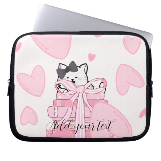 Read • Love • Protect – Cat Book Electronics Bag Laptop Sleeve (Voorkant)