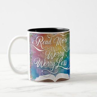Read More Worry Less Two-Tone Mug - Aesthetic Tweekleurige Koffiemok