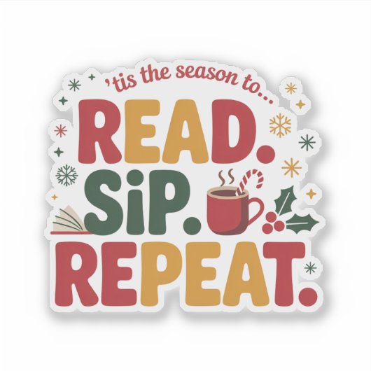 Read Sip Repeat Holiday Reading Sticker (Voorkant)