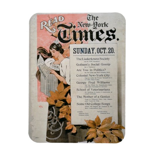 "Read the New York Times" (kleurenlitho) Magneet (Verticaal)