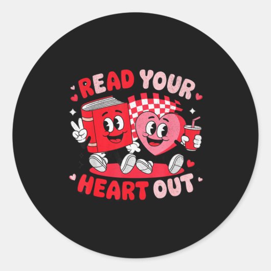 Read Your Heart Out Valentine's Day Retro Teacher  Ronde Sticker (Voorkant)