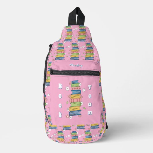 Reader Bookstack Pattern Pink Sling Bag (Voorkant)