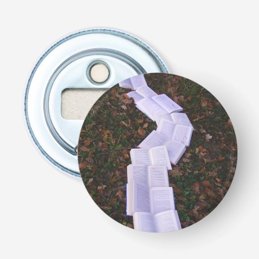 Reader voor het lezen van boekpaden button flesopener (Voorkant)