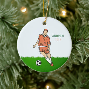 Readhead Boy Soccer Player Kind Name Year Ded Keramisch Ornament