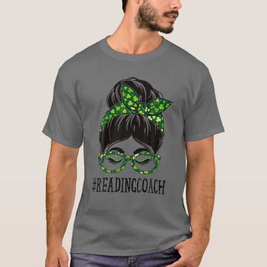 Reading Coach Women Messy Bun St Patrick's Day Sha T-shirt (Voorkant)