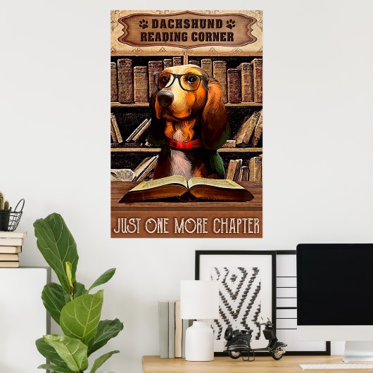 Reading Corner Book Dachshund Poster (Thuiskantoor)