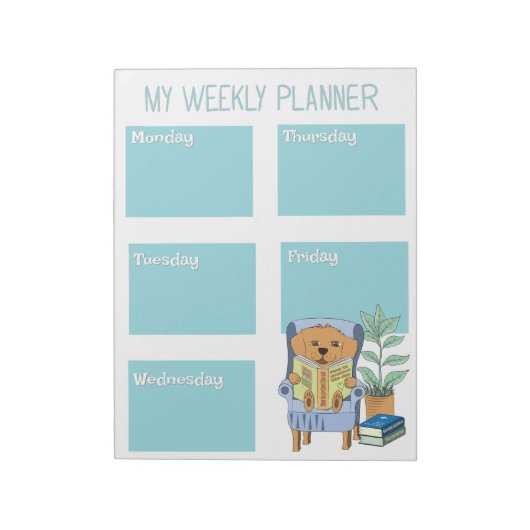 Reading Dog Kid Weekly Planner Notepad Notitieblok (Linkerzijde)