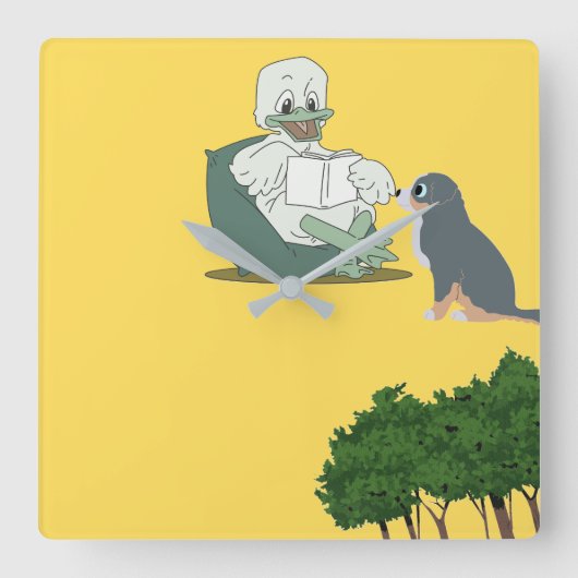 Reading Duck Vierkante Klok (Voorkant)