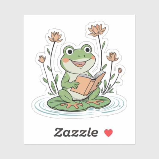 Reading Frog Sticker | Cute LilyPad Bookish Design (Vel)
