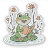 Reading Frog Sticker | Cute LilyPad Bookish Design (Voorkant)
