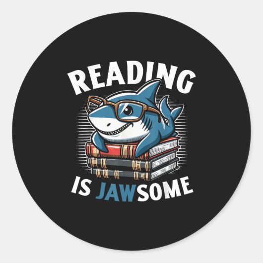 Reading Is Jawsome Shark Books Bookworm Reader  Ronde Sticker (Voorkant)