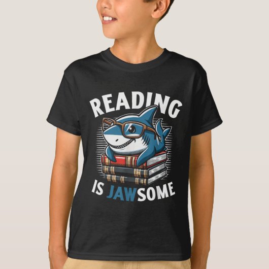 Reading Is Jawsome Shark Books Bookworm Reader T-shirt (Voorkant)