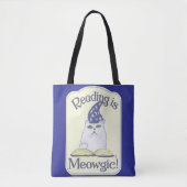  Reading is Magical Cat Fun Bookworm Slogan Tote Bag (Voorkant)