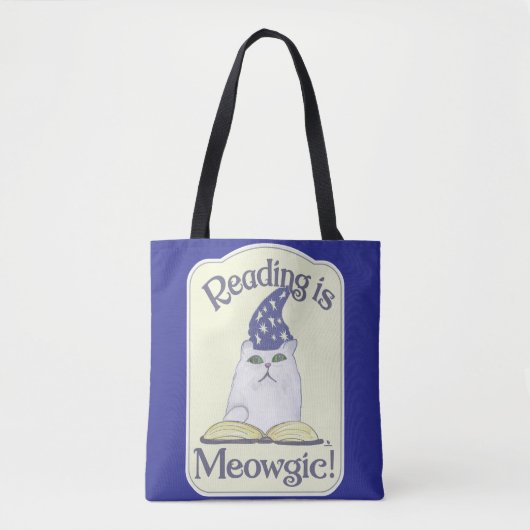Reading is Magical Cat Fun Bookworm Slogan Tote Bag (Voorkant)
