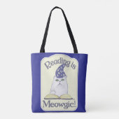 Reading is Magical Cat Fun Bookworm Slogan Tote Bag (Achterkant)