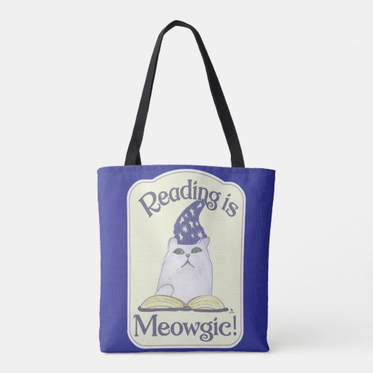  Reading is Magical Cat Fun Bookworm Slogan Tote Bag (Achterkant)