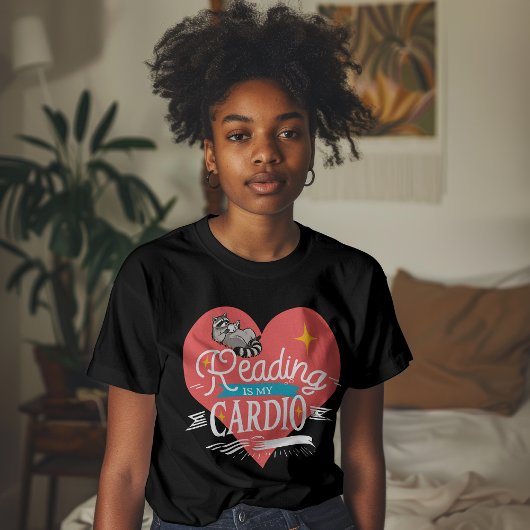 Reading is My Cardio Red Heart Raccoon T-shirt
