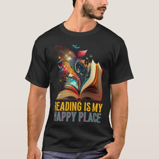 Reading is my Happy Place Book Nerd Bookworm Libra T-shirt (Voorkant)