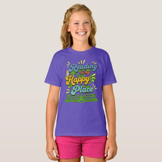 Reading is My Happy Place Colorful Tee T-shirt (Voorkant volledig)