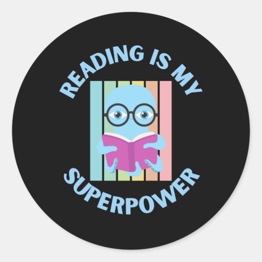reading is my superpower ronde sticker (Voorkant)