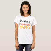 Reading Makes Me Happy Quote Vibrant Book Worm T-shirt (Voorkant volledig)