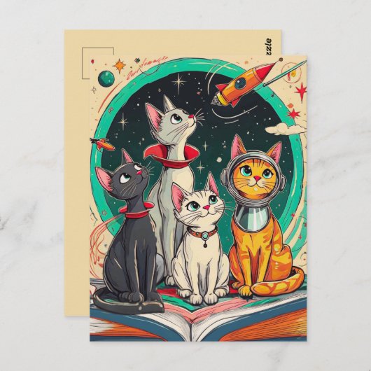 Reading Opens a Gateway to Cosmic Cat Adventures Briefkaart (Voorkant / Achterkant)