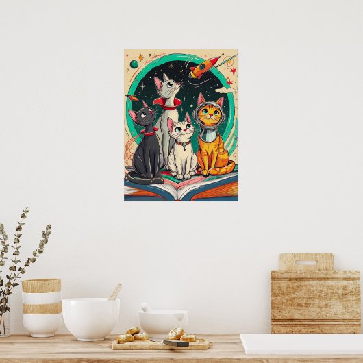 Reading Opens a Gateway to Cosmic Cat Adventures Poster (Keuken)