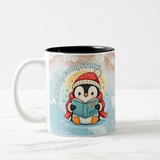 Reading Penguin Book Lover Winter Coffee Mug Tweekleurige Koffiemok (Links)