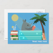 Reading Rhino in the Pool Postcards Feestdagenkaart (Voorkant / Achterkant)