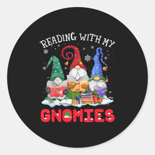 Reading With My Gnomies Christmas Funny Gnomes Rea Ronde Sticker (Voorkant)