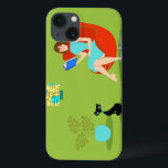 Reading Woman iPad air Case<br><div class="desc">Deze Woman iPad Air-draagtas uit Retro heeft een stijl, minimalistische kunst uit 1960, een cartoon van een vrouw die haar prioriteiten heeft. Deze heerlijke boekenworm is ingebed in een echte pagina-turner. De vormig brunette draagt een aqua jurk en een rode bril, terwijl ze een blauw boek vasthoudt. Ze zit in...</div>