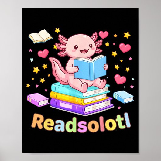 Readsolotl axolotl leest boeken cool lezen kindere poster (Voorkant)