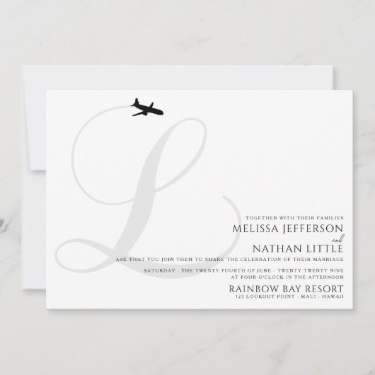 Ready for Take Off L Initial Wedding Invitation Kaart (Voorkant)