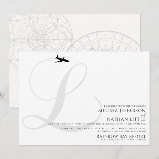 Ready for Take Off L Initial Wedding Invitation Kaart (Voorkant / Achterkant)