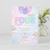 Ready FOUR a party Disco Rainbow Birthday Kaart (Staand voorkant)