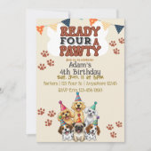 Ready FOUR a Pawty, Dog 4th Birthday Invitation Kaart (Voorkant)