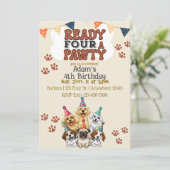 Ready FOUR a Pawty, Dog 4th Birthday Invitation Kaart (Staand voorkant)