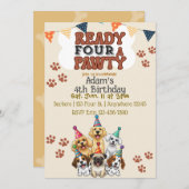 Ready FOUR a Pawty, Dog 4th Birthday Invitation Kaart (Voorkant / Achterkant)