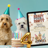 Ready FOUR a Pawty, Dog 4th Birthday Invitation Kaart