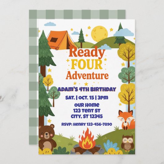 Ready FOUR Adventure, 4th Birthday Kaart (Voorkant / Achterkant)