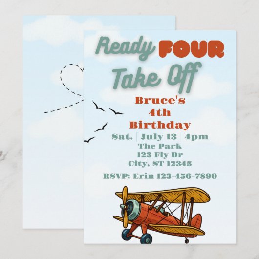 Ready FOUR Take Off, airplane 4th Birthday Kaart (Voorkant / Achterkant)