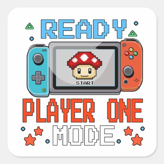 Ready Player One Mode – Retro Pixel Gamer Design Vierkante Sticker (Voorkant)