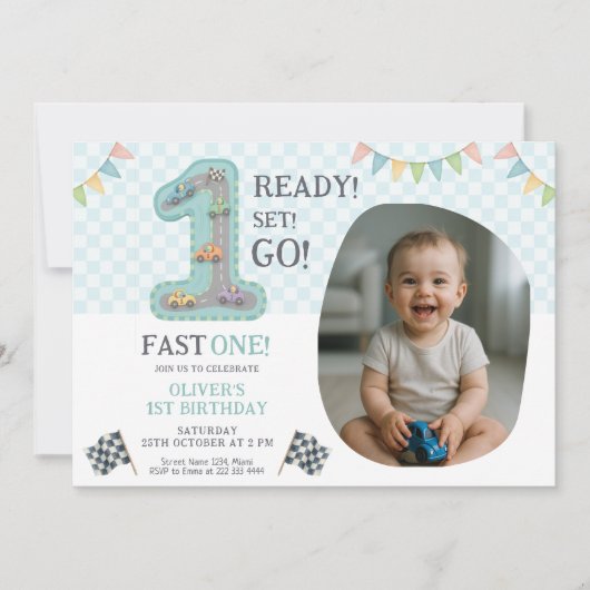 Ready Set Go First Birthday Kaart (Voorkant)