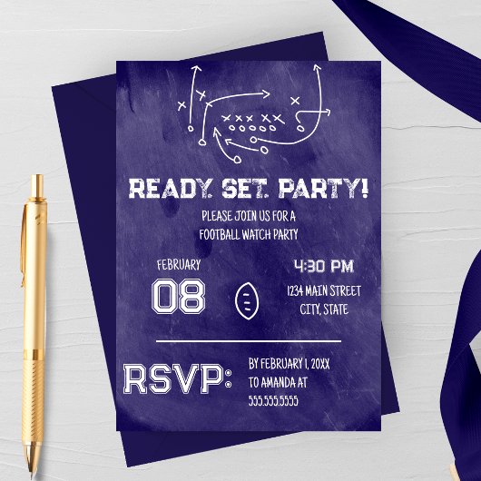 Ready Set Party Football Watch Party Invitation Kaart