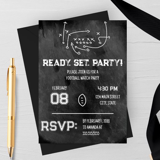 Ready Set Party Football Watch Party Invitation Kaart