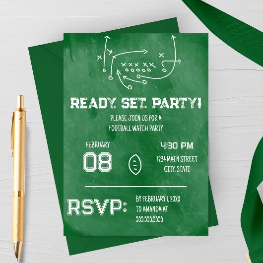 Ready Set Party Football Watch Party Invitation Kaart