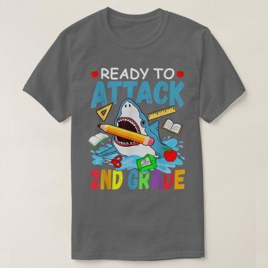 Ready To Attack 2nd Grade Back To School Shark Sec T-shirt (Design voorkant)